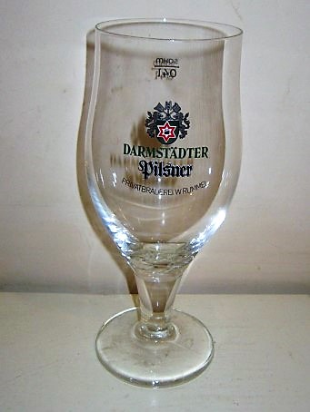 beer glass from the Darmstadter  brewery in Germany with the inscription 'Darmstadter Pilsner Privatbrauerei W Rummer'