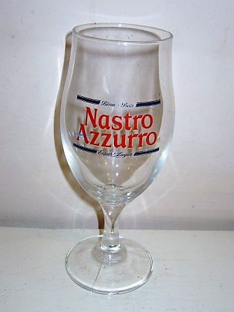 beer glass from the Peroni brewery in Italy with the inscription 'Nastro Azzurro Birra Bier Export Lager'