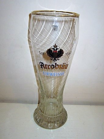 beer glass from the Arcobru Grfliches brewery in Germany with the inscription 'Arcobrau Urweisse Seit 1567'