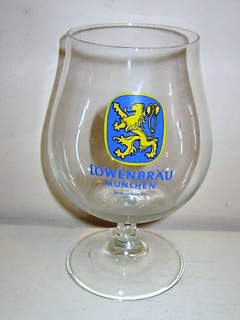 beer glass from the Lowenbrau brewery in Germany with the inscription 'Lowenbrau Munchen, Made In Germany '