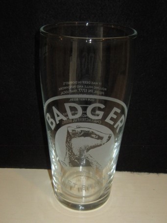 beer glass from the Hall & Woodhouse brewery in England with the inscription 'Badger EST 1777 Dorset Brewers'