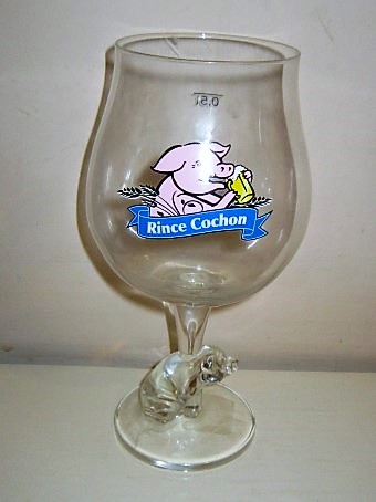 beer glass from the Difcom brewery in France with the inscription 'Rince Cochon'
