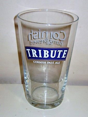 beer glass from the St. Austlell  brewery in England with the inscription 'Tribute, Cornish Pale Ale'