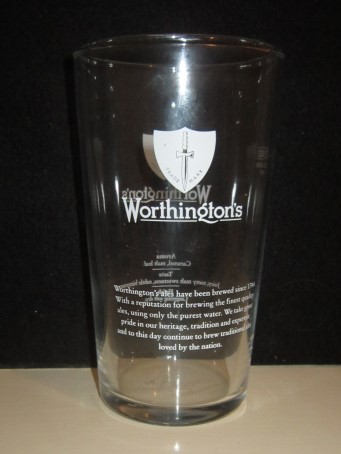 beer glass from the Worthington brewery in England with the inscription 'Worthington's. Worthington's ales have been brewed since 1744 with a reputation for brewing the finest quality ales, using only the purest water.'