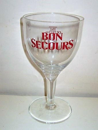 beer glass from the Caulier brewery in Belgium with the inscription 'Bon Secours'