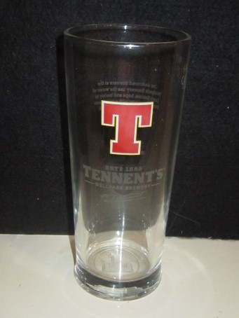 beer glass from the Tennent's brewery in Scotland with the inscription 'T Tennent's ESTD 1885 Wellpark Brewery'