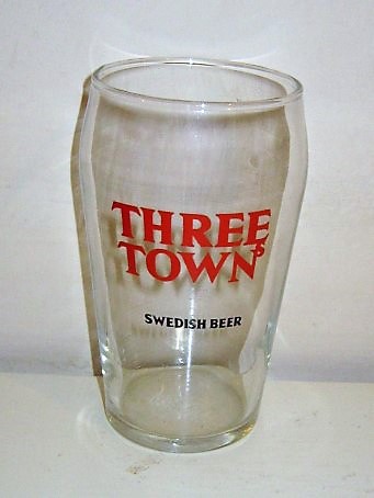 beer glass from the Abro brewery in Sweden with the inscription 'Three Town Swedish Beer'