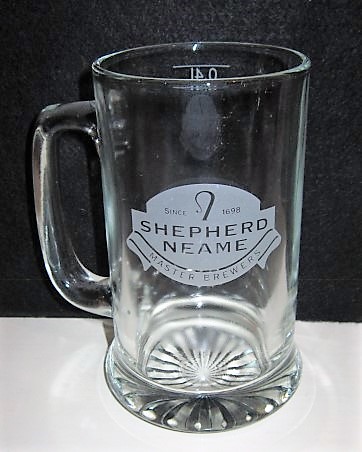 beer glass from the Shepherd Neame brewery in England with the inscription 'Shepherd Neam Since1698 Master Brewers'