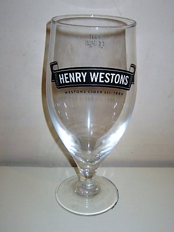 beer glass from the Westons Cider brewery in England with the inscription 'Henry Westons Cider EST 1880'
