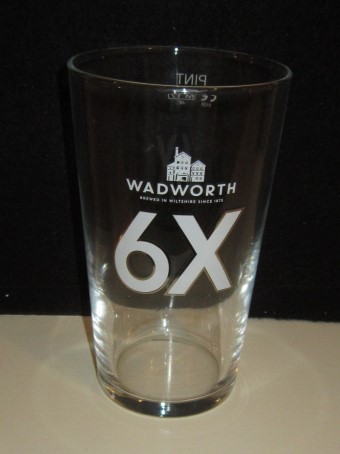 beer glass from the Wadworth brewery in England with the inscription 'Wadworth 6x Brewed In Wiltshire Since 1875'