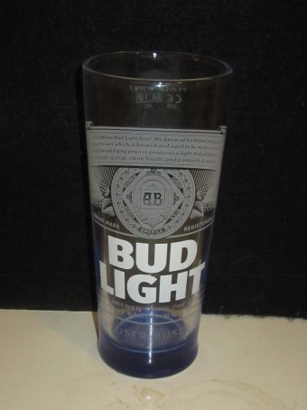 beer glass from the Anheuser Busch brewery in U.S.A. with the inscription 'Bud Light Always Brewed Using The Choicest Hops, Best Barley Malt, And Rice'