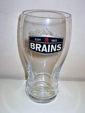 beer glass from the SA Brain brewery in Wales with the inscription 'Brains ESTD 1882'