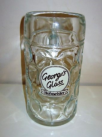 beer glass from the Hofmeister brewery in England with the inscription 'George's Glass Hofmeister'