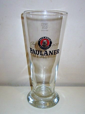 beer glass from the Paulaner brewery in Germany with the inscription 'Paulaner Munchen Paulaner Seit 1634'