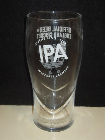 beer glass from the Greene King brewery in England with the inscription 'IPA Greene King 1799 Westgate Brewery Brewing Perfection'
