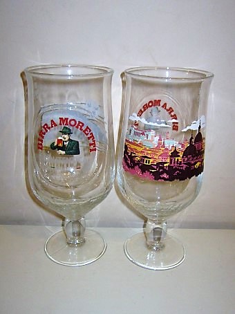 beer glass from the Moretti brewery in Italy with the inscription 'Birra Moretti L'Autentica Ricetta Dal 1859 Premium Lager'