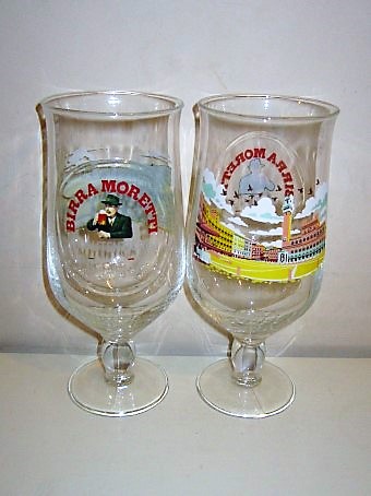 beer glass from the Moretti brewery in Italy with the inscription 'Birra Moretti L'Autentica Ricetta Dal 1859 Premium Lager'