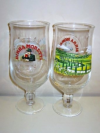 beer glass from the Moretti brewery in Italy with the inscription 'Birra Moretti L'Autentica Ricetta Dal 1859 Premium Lager'