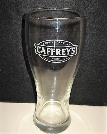 beer glass from the Caffrey's brewery in Northern Ireland with the inscription 'Genuine Draught Caffrey's Estd 1897 Thomas Caferey Brewing Company'