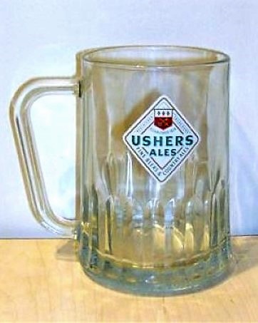 beer glass from the Ushers brewery in England with the inscription 'Established 1824 Ushers Ales Fine Beer % Country Ales'