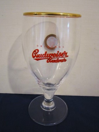 beer glass from the Budweiser Budvar brewery in Czech Republic with the inscription 'Original Budweiser Budvar Sigillum Civium De Budiwoyz'