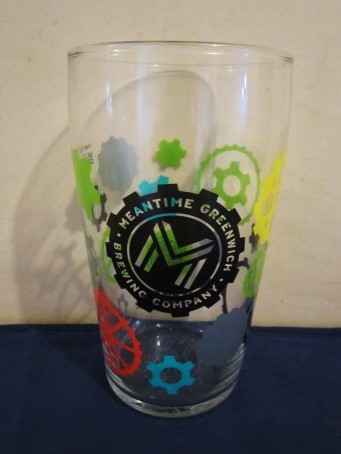 beer glass from the Meantime brewery in England with the inscription 'Meantime Greenwich Brewing Company M'