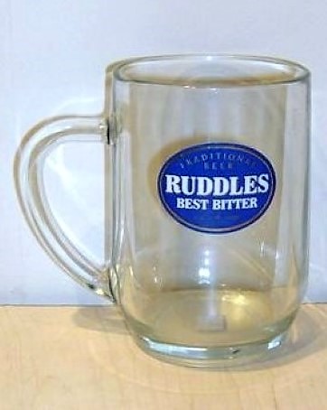 beer glass from the Ruddles  brewery in England with the inscription 'Traditional Beer Ruddles Best Bitter'