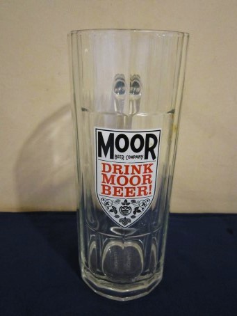 beer glass from the Moor brewery in England with the inscription 'Moor Beer Company, Drink More Beer'