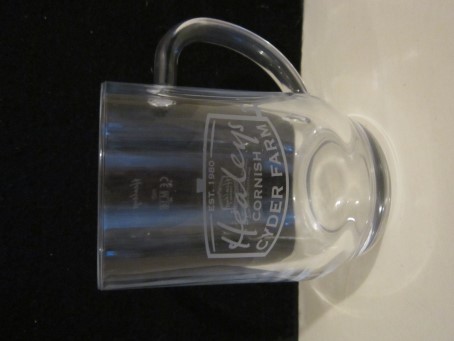 beer glass from the Healey's brewery in England with the inscription 'Healey's Cornish Cyder Farm EST 1980'