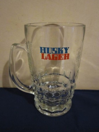 beer glass from the Husky brewery in Finland with the inscription 'Husky Lager'