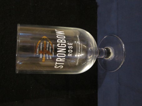 beer glass from the Bulmers brewery in England with the inscription 'Strongbow Rose Crafted In Herefordshire'