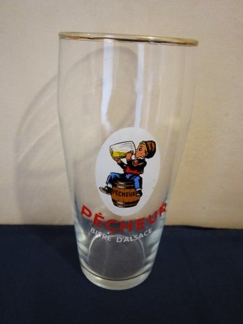 beer glass from the Fischer brewery in France with the inscription 'Pecheur Biere D'alsace`'