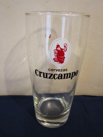 beer glass from the Cruzcampo brewery in Spain with the inscription 'Cervezas Cruzcampo'