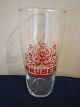 beer glass from the Le Gruber  brewery in France with the inscription 'Gruber Strasbourg'