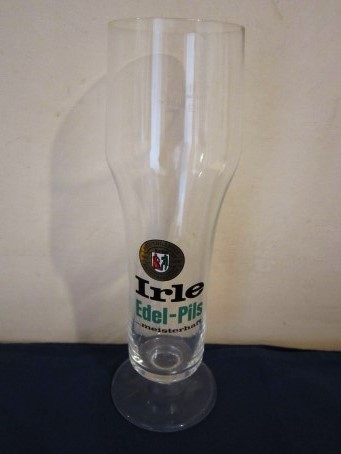 beer glass from the Irle Friedrich brewery in Germany with the inscription 'Irle Edel Pils Meisterhaft'