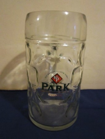 beer glass from the Parkbrauerei brewery in Germany with the inscription 'Park Premium, Die Brauerei Zum Park'