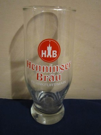 beer glass from the Henninger brewery in Germany with the inscription 'HB Henninger Brau Frankfurt/main'