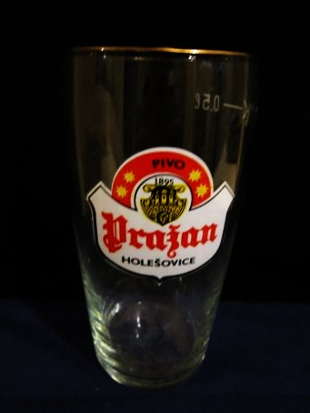 beer glass from the Mestansky brewery in Czech Republic with the inscription 'Prazan 1895 Pivo Holesovice'