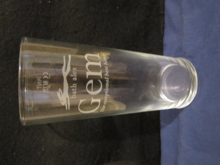 beer glass from the Bath Ales brewery in England with the inscription 'Bath Ales Gem, Our Exceptional Best Bitter '