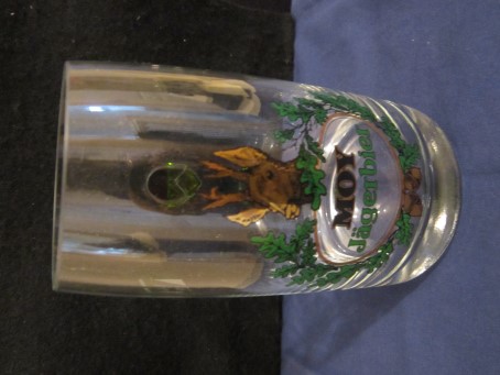 beer glass from the Moy brewery in Germany with the inscription 'Moy Jagerbier'