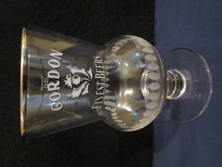 beer glass from the John Martin brewery in Belgium with the inscription 'Gordon Finest Beers ESTD 1909'