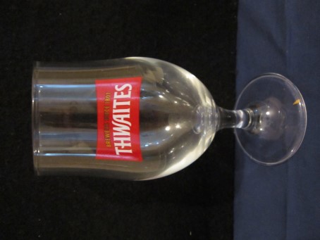 beer glass from the Thwaites brewery in England with the inscription 'Thwaites  Brewers Since 1807'