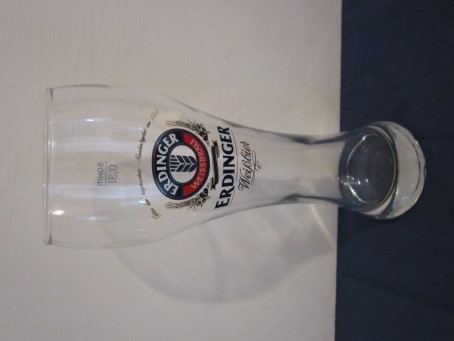 beer glass from the Erdinger  brewery in Germany with the inscription 'Erdinger Weissbru Aus Bayern Erdinger Weibier'