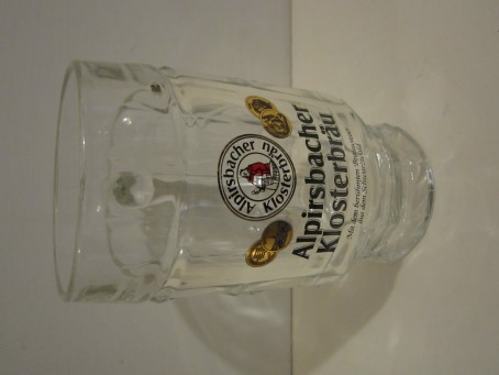 beer glass from the Alpirsbacher brewery in Germany with the inscription 'Alpirsbacher Klosterbrau, Alpirsbacher Klosterbrau'