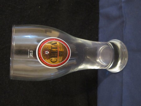 beer glass from the  Hurlimann brewery in Switzerland with the inscription 'Fabriquee Selon Procede Brasserie Hrlimann Zrich Sous La Marque Internationale Birell CELTA Biere sans alcoo'