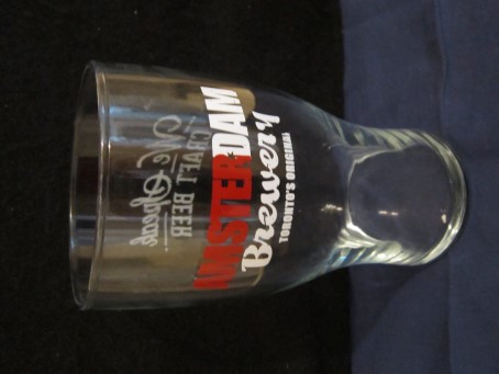 beer glass from the Amsterdam  brewery in Canada with the inscription 'Amsterdam Brewery Toronto's Original'