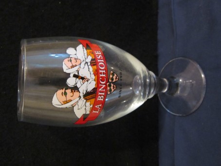 beer glass from the La Binchoise brewery in Belgium with the inscription 'La Binchoise Since 1987'