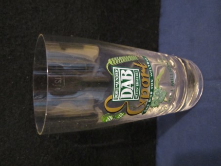 beer glass from the Dab brewery in Germany with the inscription 'Dab Dortmunder Actien Brauerei Das Bier Von Weltrdf 1959 U Bier 1 Million HL'