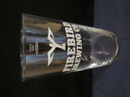 beer glass from the Firebird  brewery in England with the inscription 'Firebird Brewing Co'