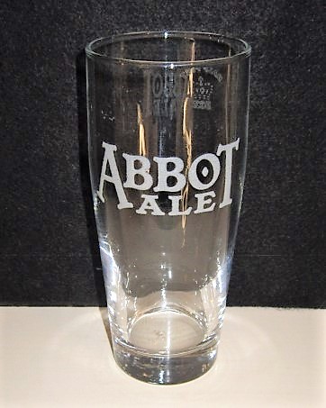 beer glass from the Greene King brewery in England with the inscription 'Abbot Ale'